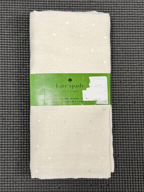 4 Kate Spade Off White Cream Dinner Napkins Cloth Larabee Dot Polka Dots